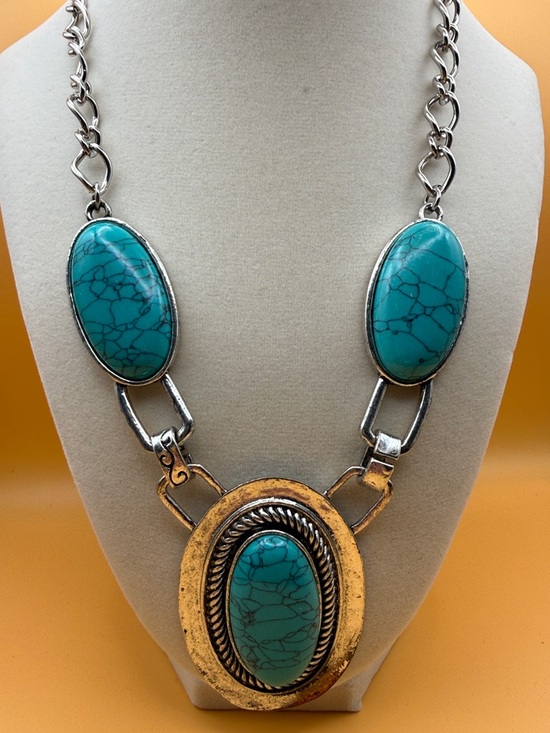 Source Unknown Jewelry - Turquoise and Silver Necklace